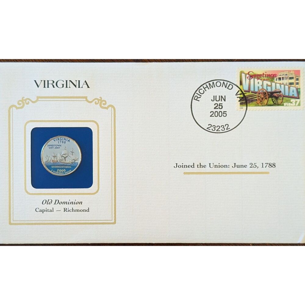 2000 Virginia State Quarter – Colorized, Jamestown Ships Design